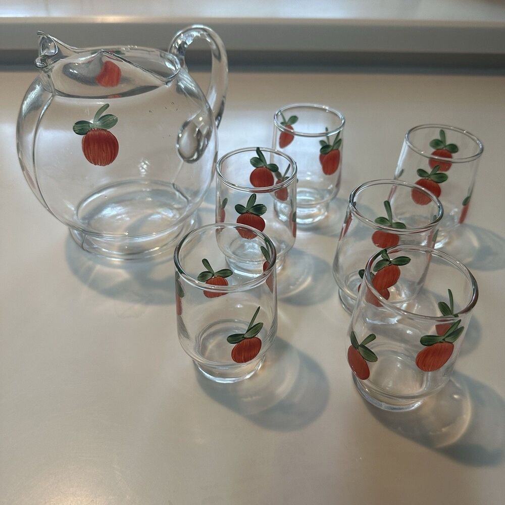 Vintage 7 Piece Set - Juice Pitcher/6 Glasses Hand Painted - Picture 2 of 10